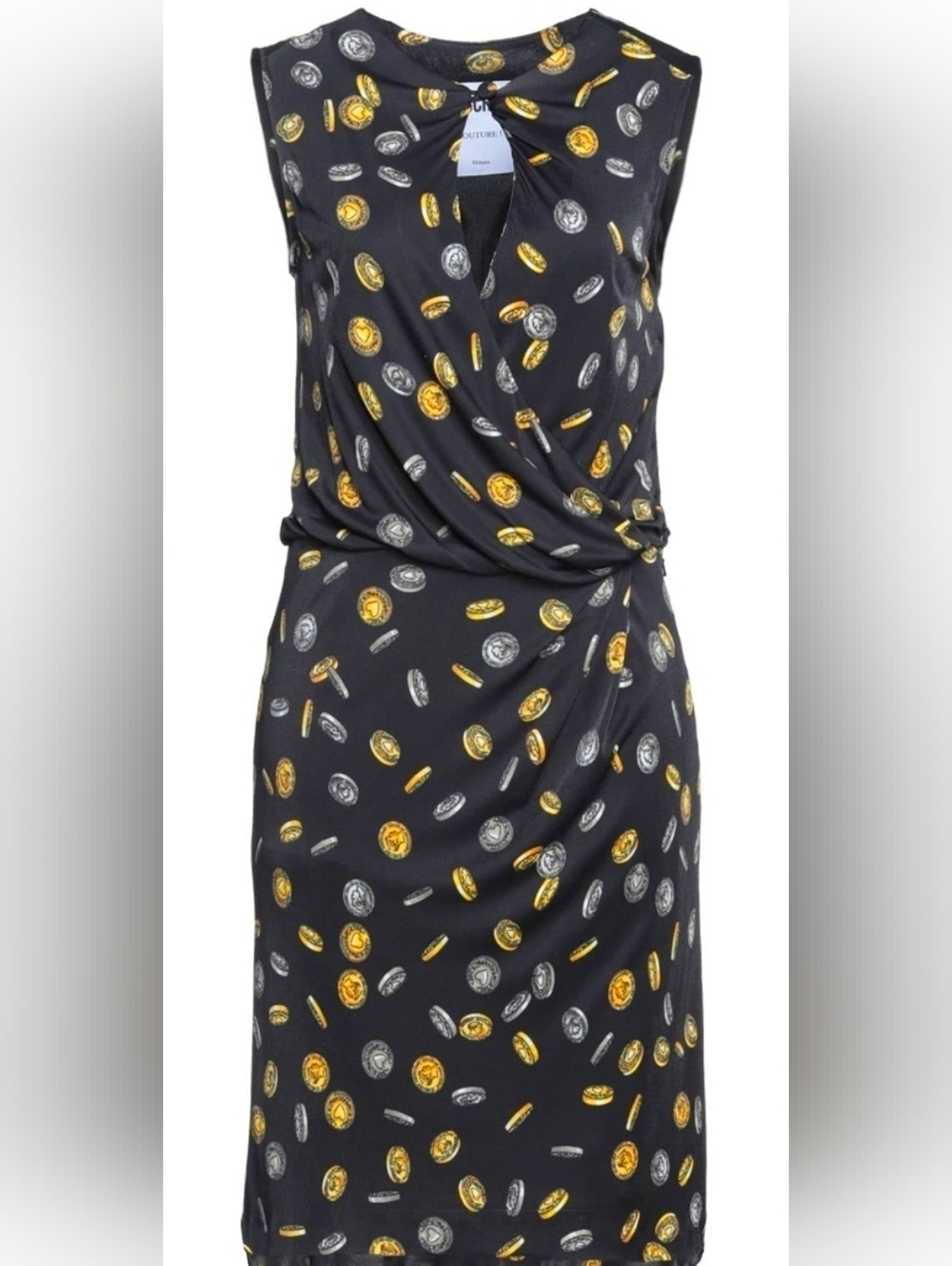MOSCHINO® Couture All-Over Gold & Silver Coin Print Dress